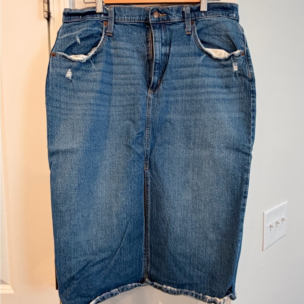 Universal Thread Blue Distressed Denim Midi Skirt